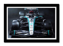 Cuadro enmarcado negro Formula 1 2024, Mercedes W15, Hamilton, Russell