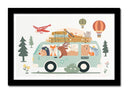 Cuadro enmarcado negro ilustracion infantil furgoneta con animales