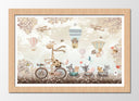 Cuadro enmarcado natural ilustracion infantil animales en bicicletas tonos marrones