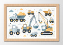 Cuadro enmarcado natural ilustraciones infantiles,gruas,escabadoas,caminoes