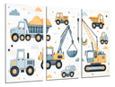 Tríptico ilustraciones infantiles,gruas,escabadoas,caminoes