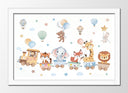 Cuadro enmarcado blanco ilustraciones infantiles de animales en un tren