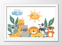 Cuadro enmarcado blanco ilustracion infantil de animales de la selva