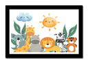 Cuadro enmarcado negro ilustracion infantil de animales de la selva