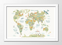 Cuadro enmarcado blanco mapamundi infantil fondo verde
