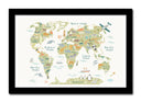 Cuadro enmarcado negro mapamundi infantil fondo verde