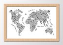 Cuadro enmarcado natural mapamundi infantil en blanco y negro