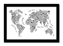 Cuadro enmarcado negro mapamundi infantil en blanco y negro