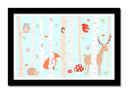 Cuadro enmarcado negro ilustracion infantil, animales del bosque