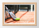 Cuadro enmarcado natural raqueta de padel apoyada en la red