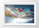 Cuadro enmarcado blanco snowboard, acrobacia