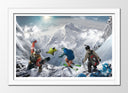 Cuadro enmarcado blanco snowboard, acrobacias en montaña