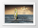 Cuadro enmarcado blanco windsurf, atardecer