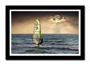 Cuadro enmarcado negro windsurf, atardecer