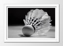 Cuadro enmarcado blanco badminton, volante en blanco y negro