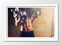 Cuadro enmarcado blanco fitness, levantamiento de mancuernas mujer, crossfit