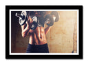 Cuadro enmarcado negro fitness, levantamiento de mancuernas mujer, crossfit