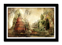 Cuadro enmarcado negro buda oriental ,paisaje vintage, relajacion ,meditacion,zen