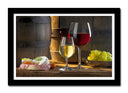 Cuadro enmarcado negro bodegon, vino, uvas