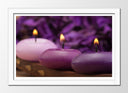 Cuadro enmarcado blanco oriental, morado, velas ,relajacion, meditacion, zen