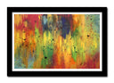Cuadro enmarcado negro abstracto colores verdes, rojo, amarillo
