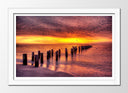 Cuadro enmarcado blanco paisaje playa, atardecer, tonos calidos