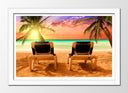 Cuadro enmarcado blanco playa tropical, hamacas,vacaciones, relax