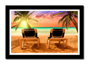 Cuadro enmarcado negro playa tropical, hamacas,vacaciones, relax