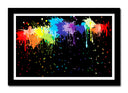 Cuadro enmarcado negro abstracto, colores llamativos sobre fondo negro