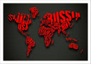 mapamundi, color rojo y negro, letras