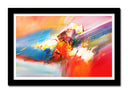 Cuadro enmarcado negro abstracto colores llamativos, calidos
