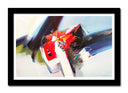 Cuadro enmarcado negro abstracto, tonos frios, azul, verde