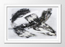 Cuadro enmarcado blanco abstracto, trazos en negro imitacion carboncillo