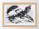 Cuadro enmarcado natural abstracto, trazos en negro imitacion carboncillo