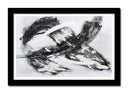 Cuadro enmarcado negro abstracto, trazos en negro imitacion carboncillo