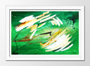 Cuadro enmarcado blanco abstracto colores verdes, evoca tropical