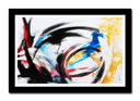 Cuadro enmarcado negro abstracto, trazon en negro y tonos azules
