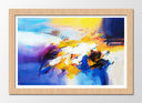 Cuadro enmarcado natural abstracto, tonos azules, amarillos