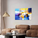 Estancia abstracto, tonos azules, amarillos
