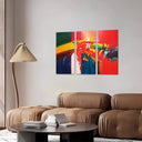 Estancia abstracto, colores llamativos, tonos rojos