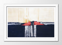 Cuadro enmarcado blanco abstracto combina azul con beige