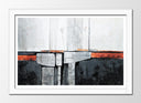 Cuadro enmarcado blanco abstracto combina azul con beige