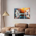 Estancia abstracto, mezcla de gama de colores, ocres, azules, amarillos