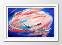 Cuadro enmarcado blanco abstracto colores rosas sobre azul