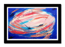 Cuadro enmarcado negro abstracto colores rosas sobre azul