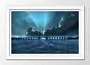Cuadro enmarcado blanco paisaje playa, anochecer, puente