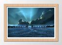 Cuadro enmarcado natural paisaje playa, anochecer, puente