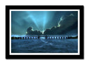 Cuadro enmarcado negro paisaje playa, anochecer, puente