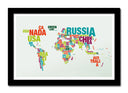 Cuadro enmarcado negro mapamundi, letras, colores