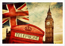 Lámina ciudad de londres vintage, big-ben, cabina roja